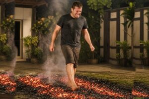 Man Walking Barefooted Across Hot Coals