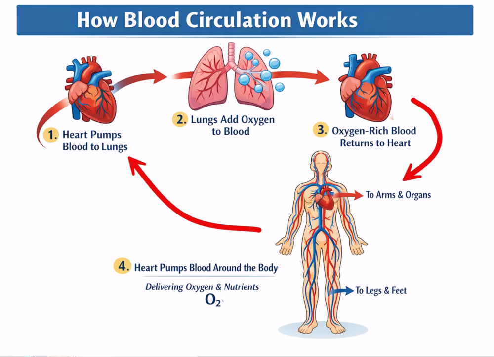 Circulation of blood around the body
