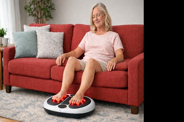 A woman using a circulation booster.