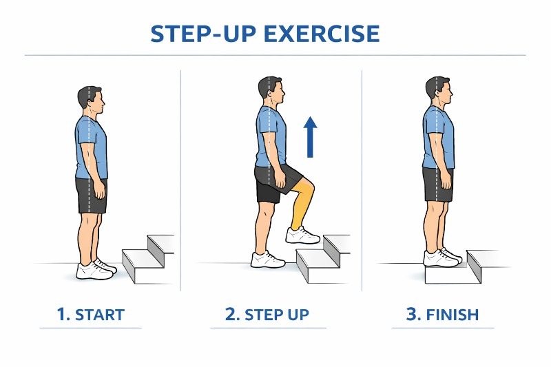 A man performing a step up exercise