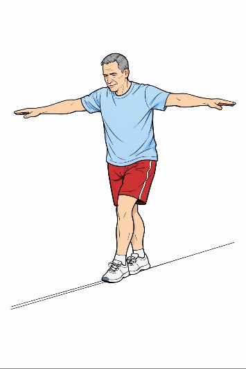 A man performing the heel to toe exercise.